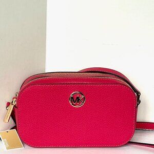 Michael Kors Fulton Small Double Zip Leather Crossbody Bag Pink/Red